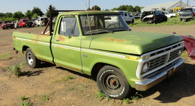 A 1970s Ford F-100 pickup sitting in the CAP yard